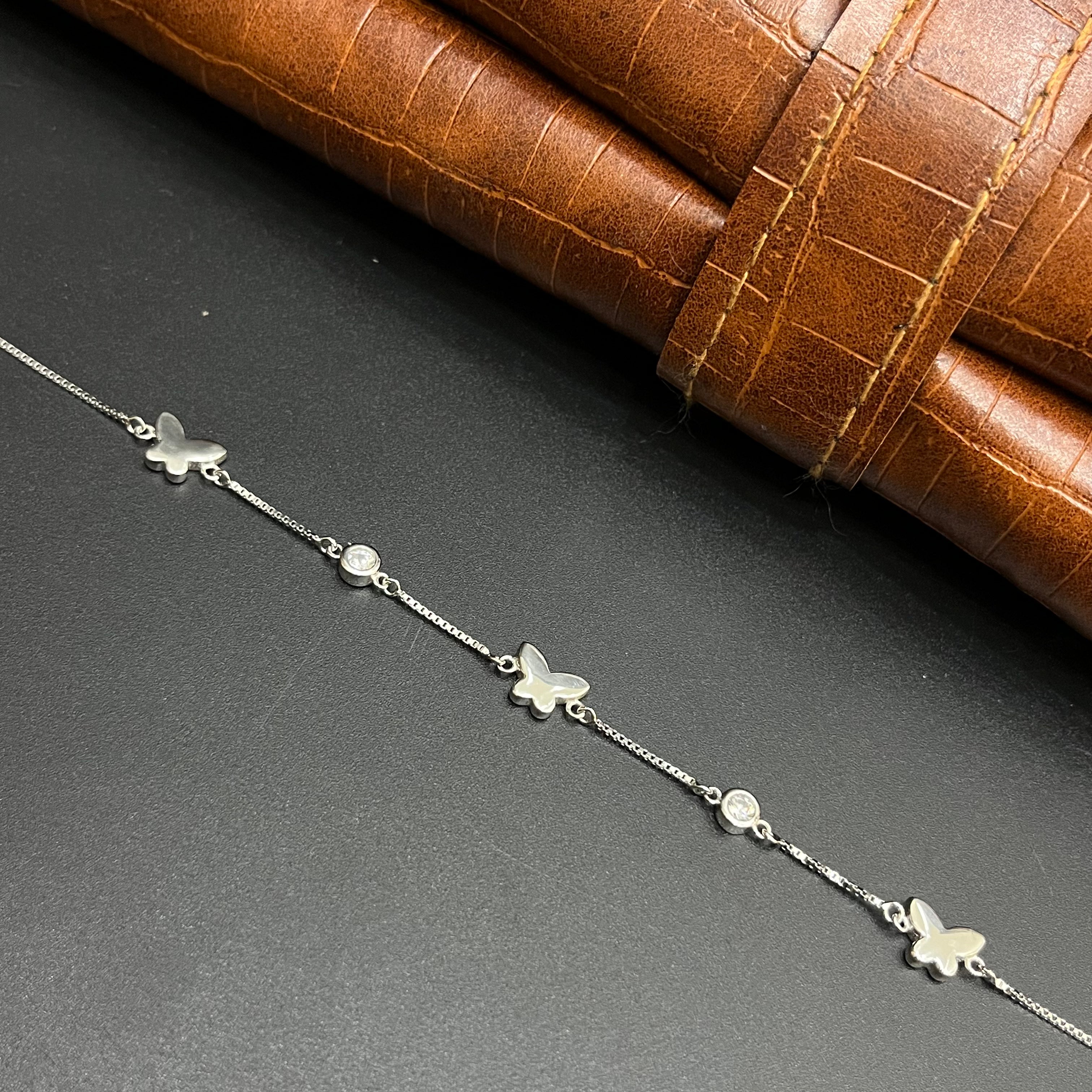Silver Ladies Bracelet Butterfly 3D Charms With Stone 925