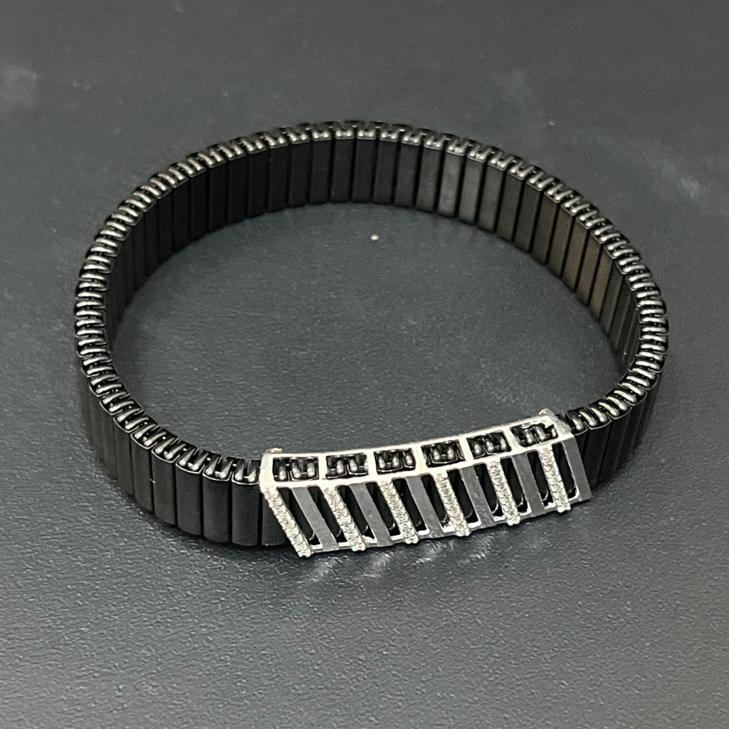 Silver Mens Flexible Bracelet Stripes 925