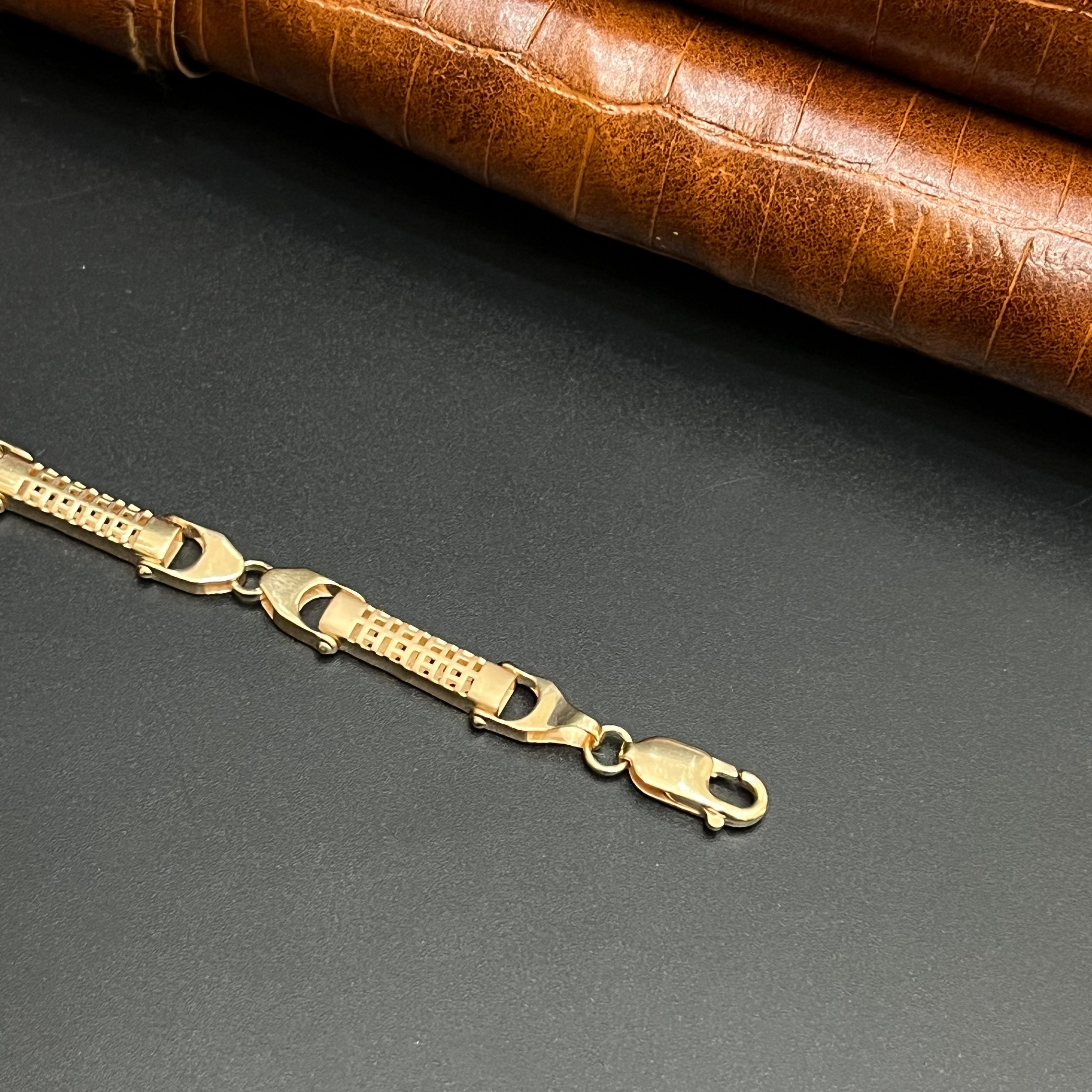 Silver Mens Bracelet Crescent Signature Link Lock Rose Gold 925