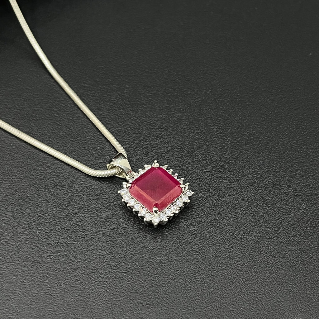 Silver Ladies Chain Red Square CZ
