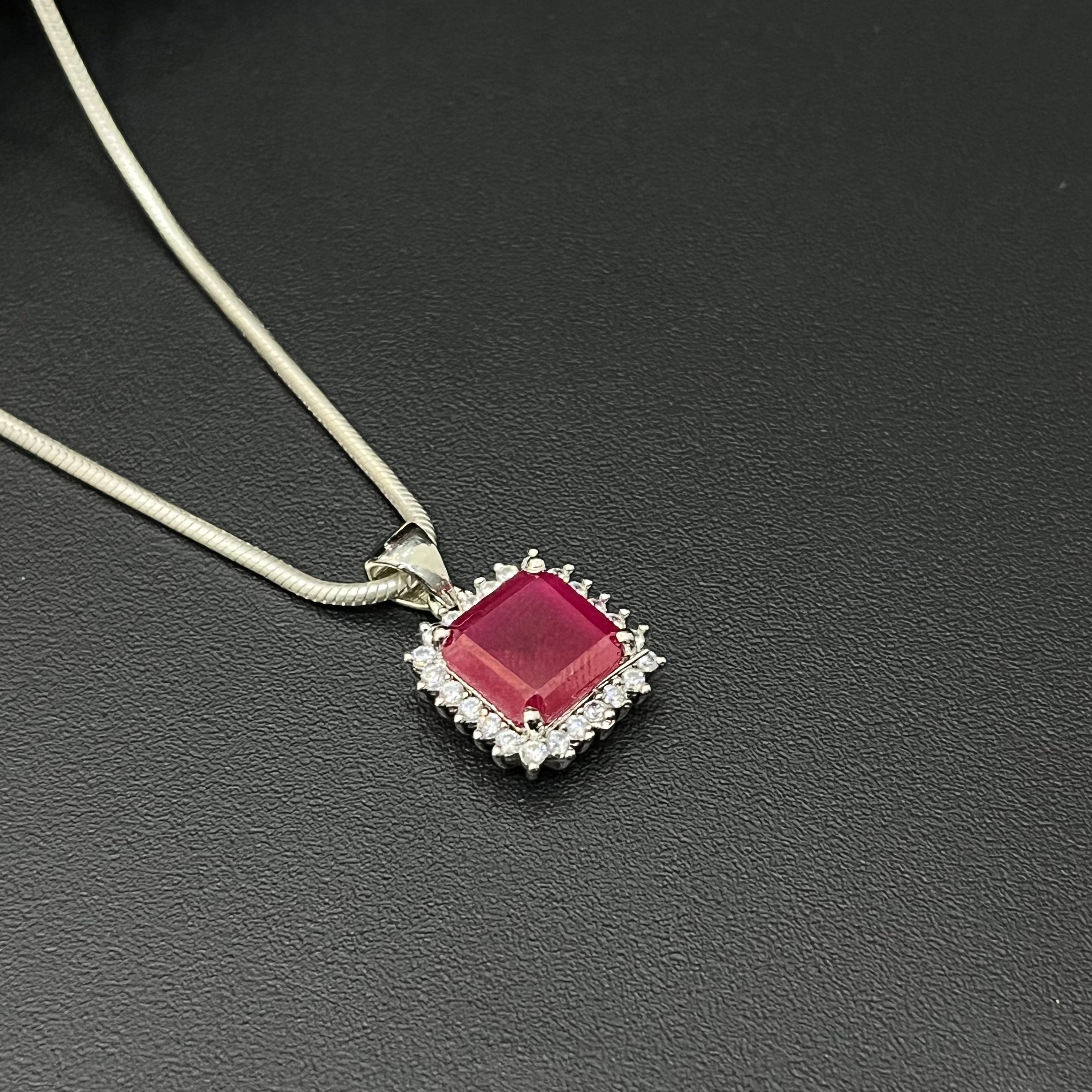Silver Ladies Chain Red Square CZ