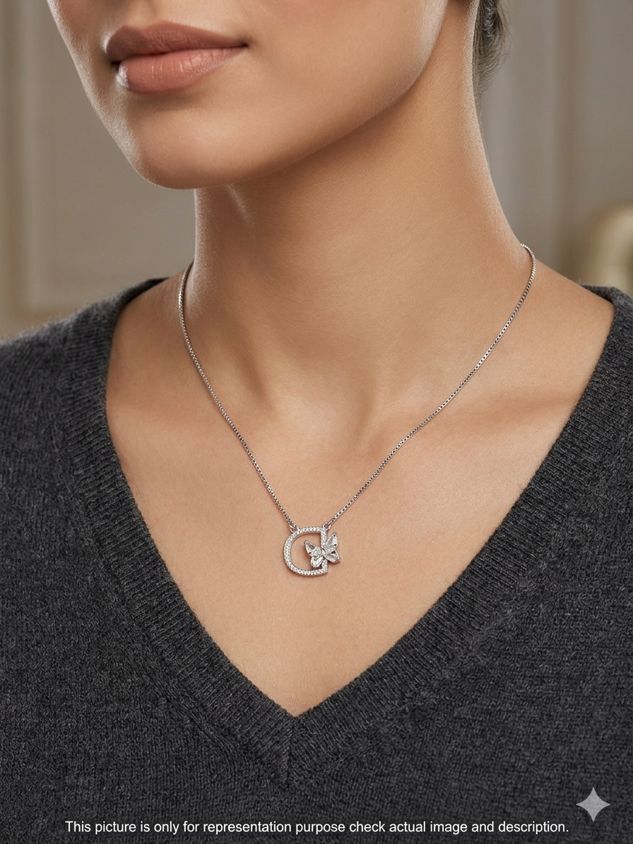 Ladies Pendant Chain_Initial D With Butterfly