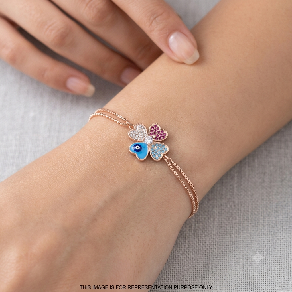 Silver Ladies Bracelet Multicolor Heart Charms Two Link  Rose Gold 925