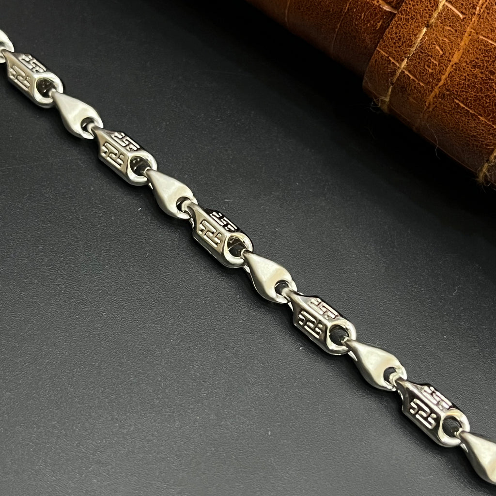 Silver Mens Chain Greek Key Signature Mat Finish 925