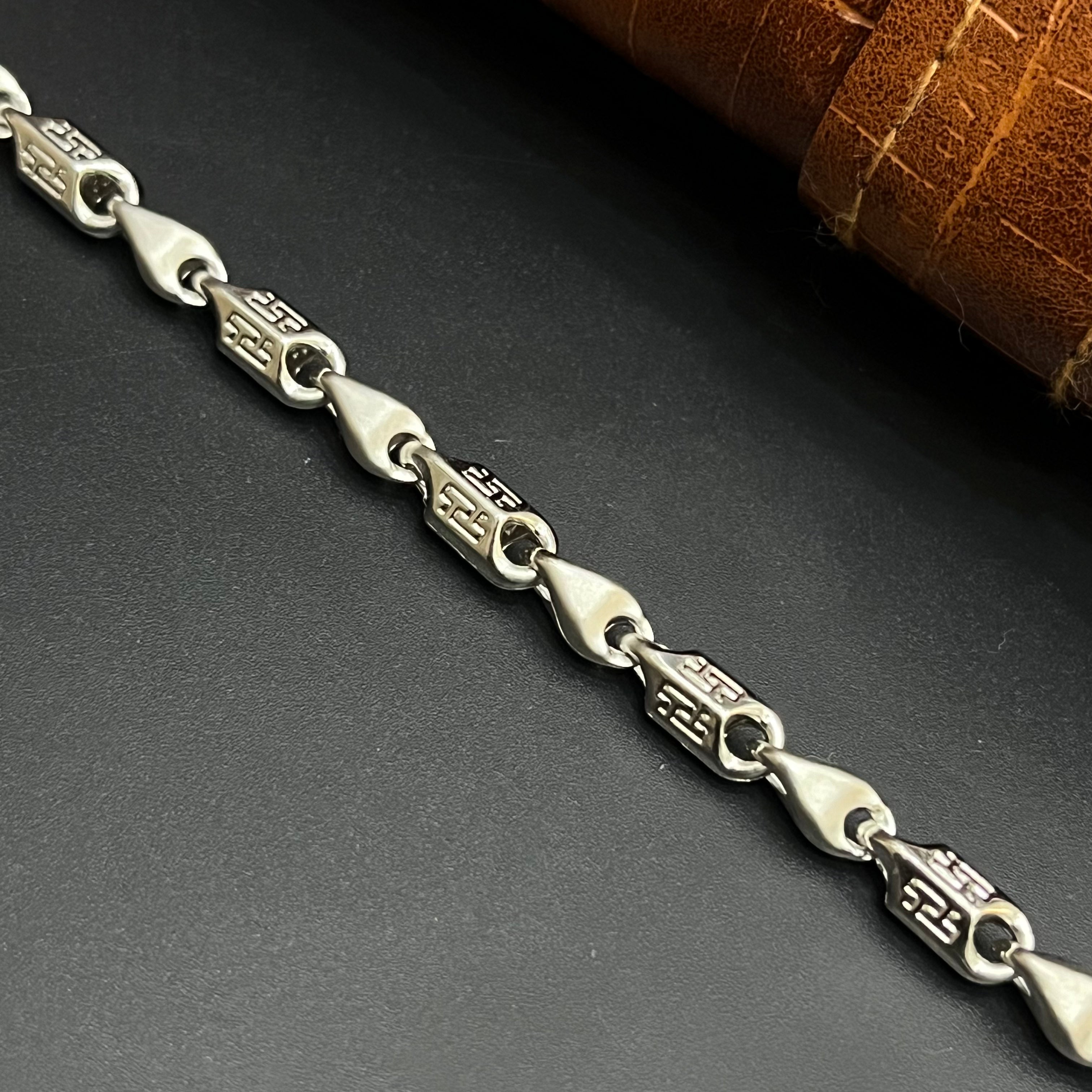 Silver Mens Chain Greek Key Signature Mat Finish 925