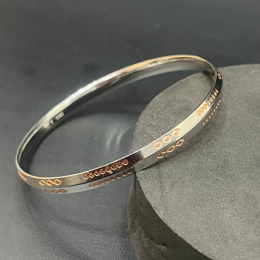Silver Mens Kada CNC Cutting Dual Tone