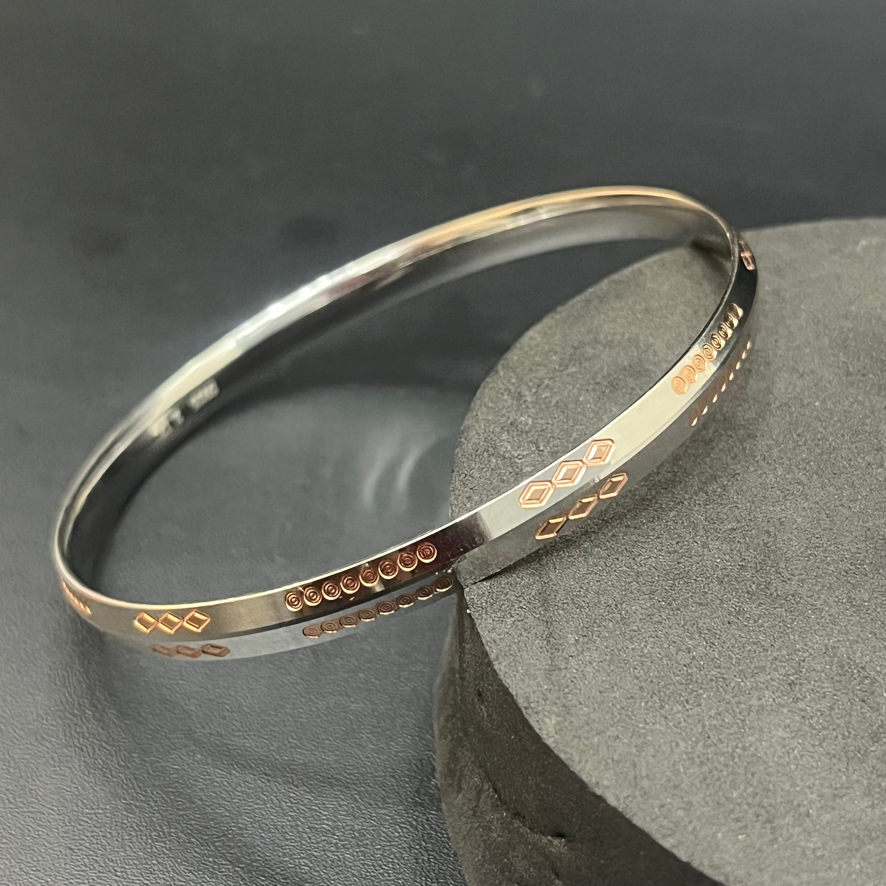 Silver Mens Kada CNC Cutting Dual Tone