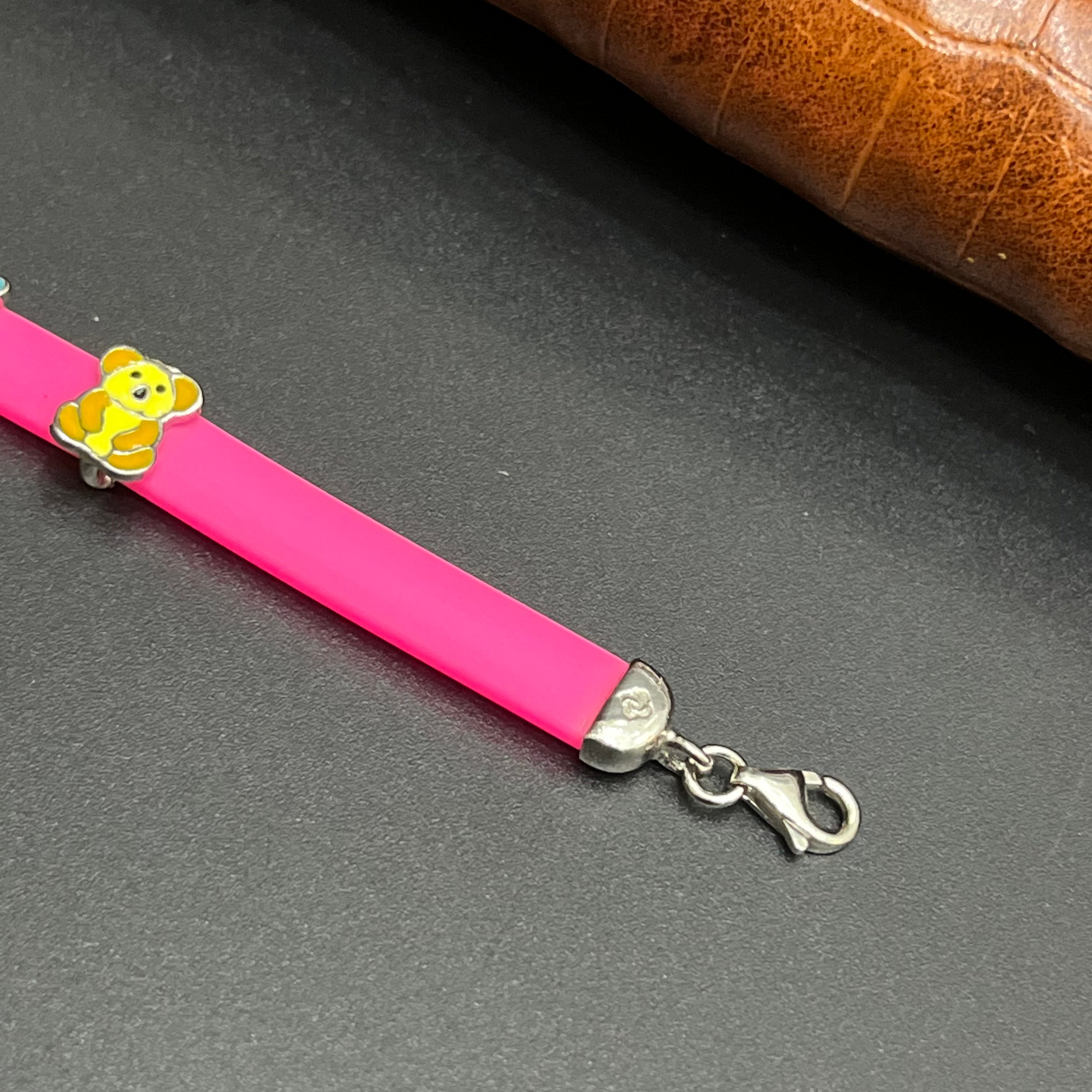 Silver Kids Bracelet Cute Characters Charms ANGEL Pink Band 925