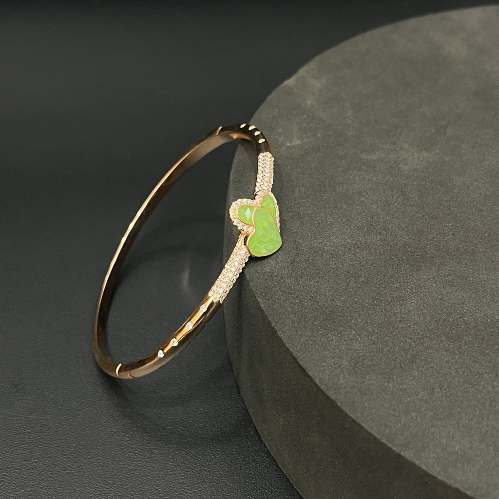 Silver Ladies Kada Heart Green Rosegold