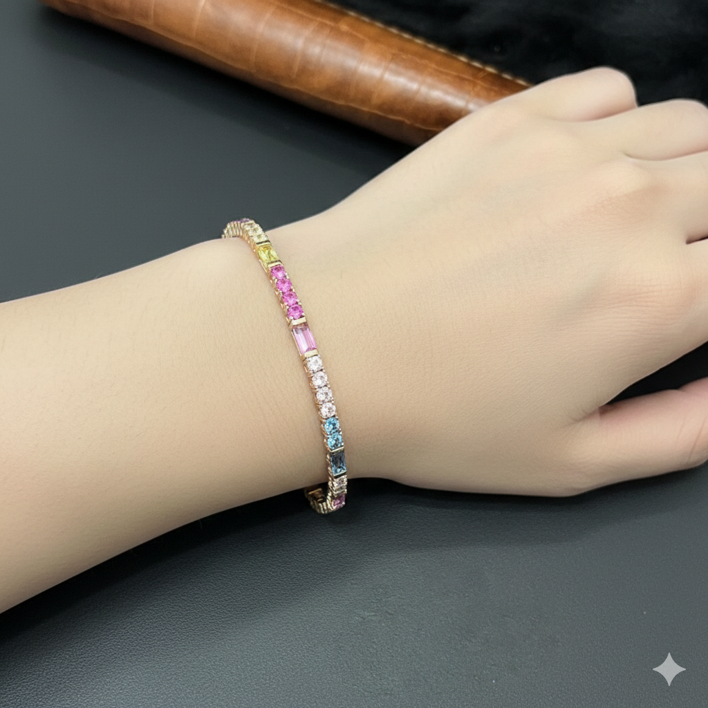 Silver Ladies Bracelet Multi Color Stones RG