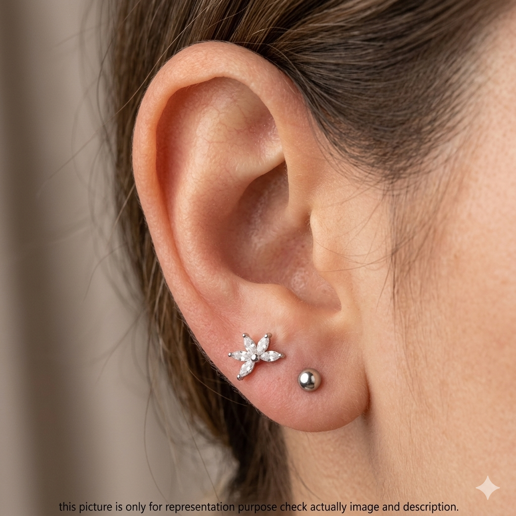Silver Ladies Second Studs  Half Flower SS 925