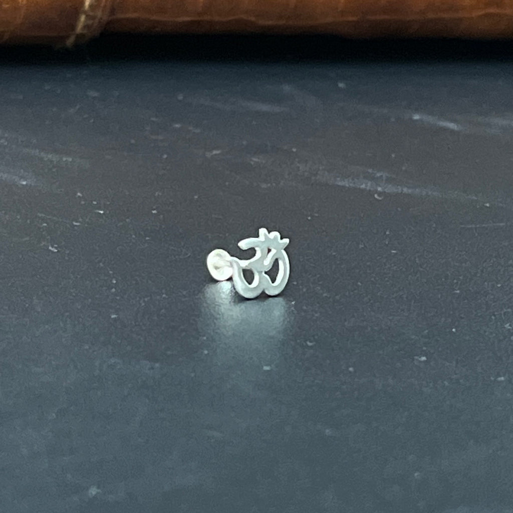 Silver Mens Single Ear Hindi OM Stud