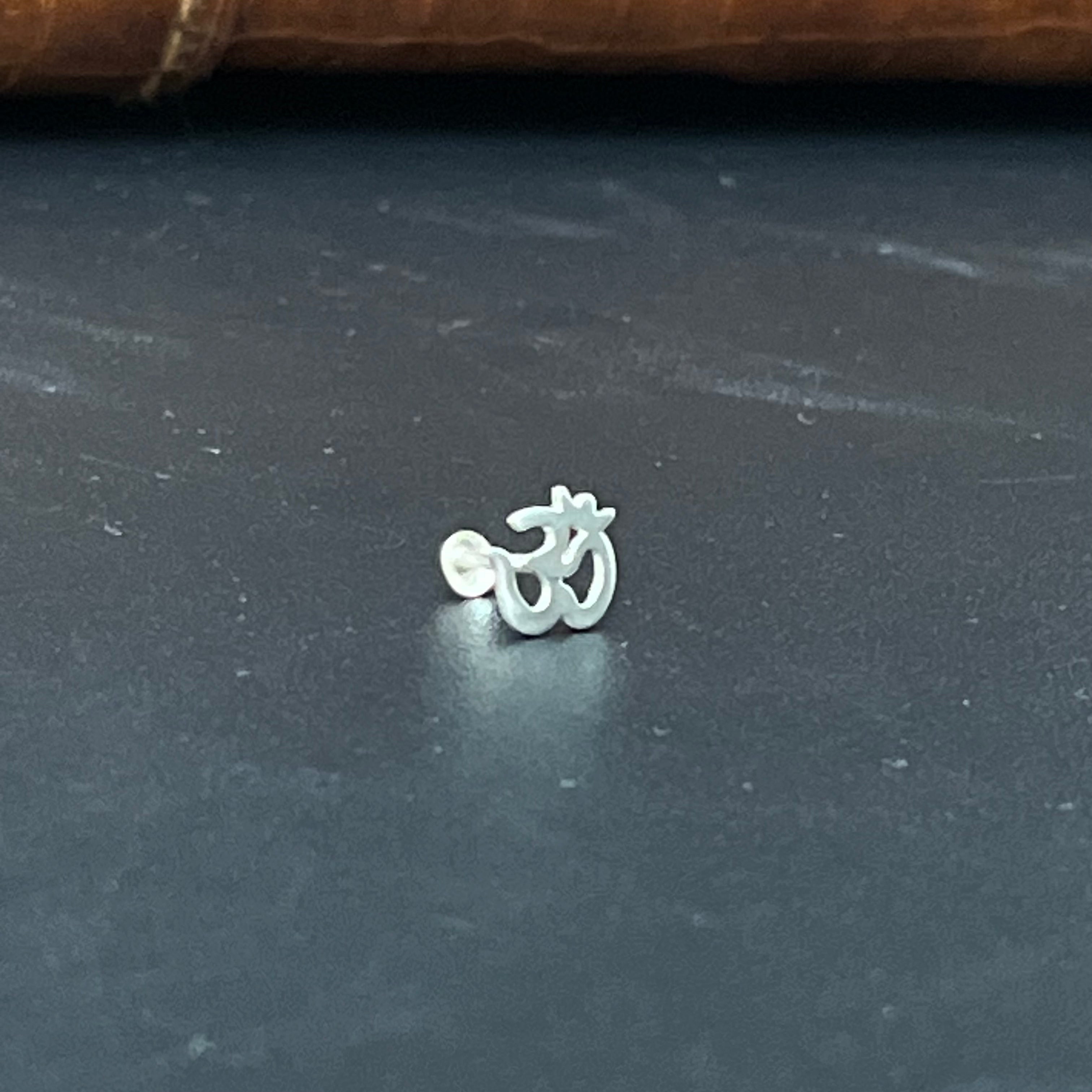 Silver Mens Single Ear Hindi OM Stud