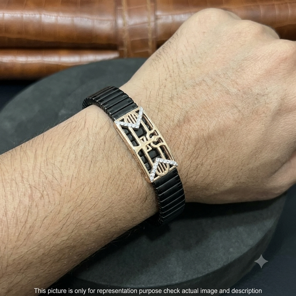 Silver Mens Flexible Bracelet Shiv Trishul Rosegold 925