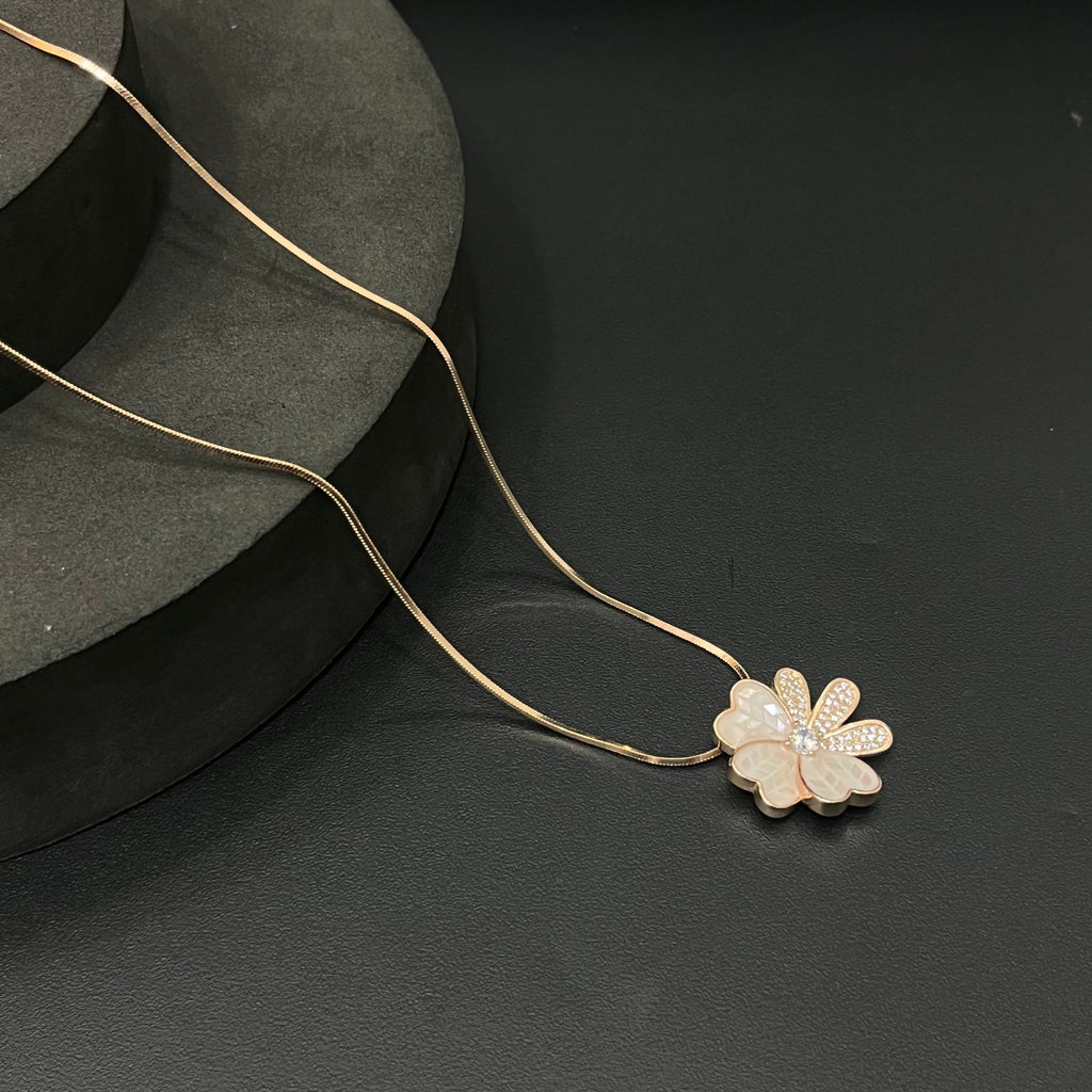 Silver Ladies Pendant Chain Flower Petals Rosegold