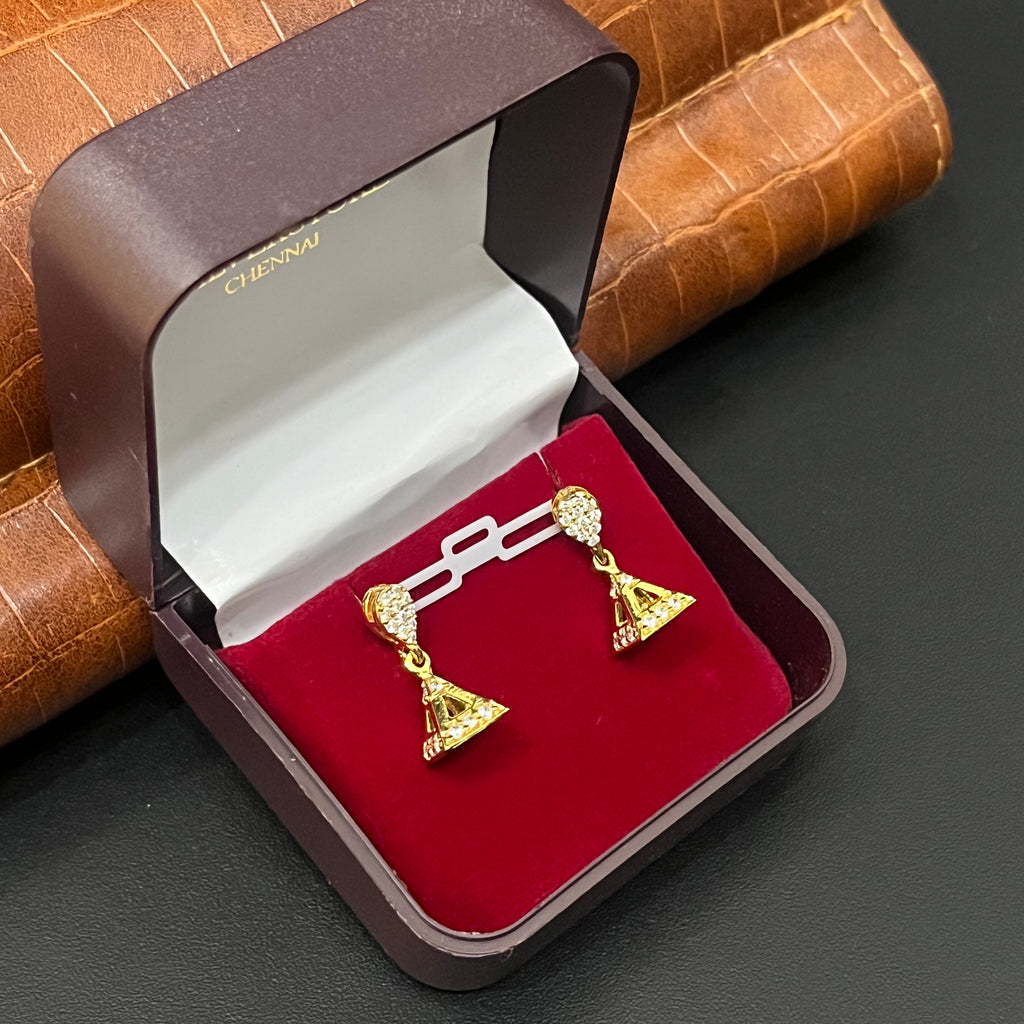 Silver Ladies Stud Triangle Drops Gold Finished 925