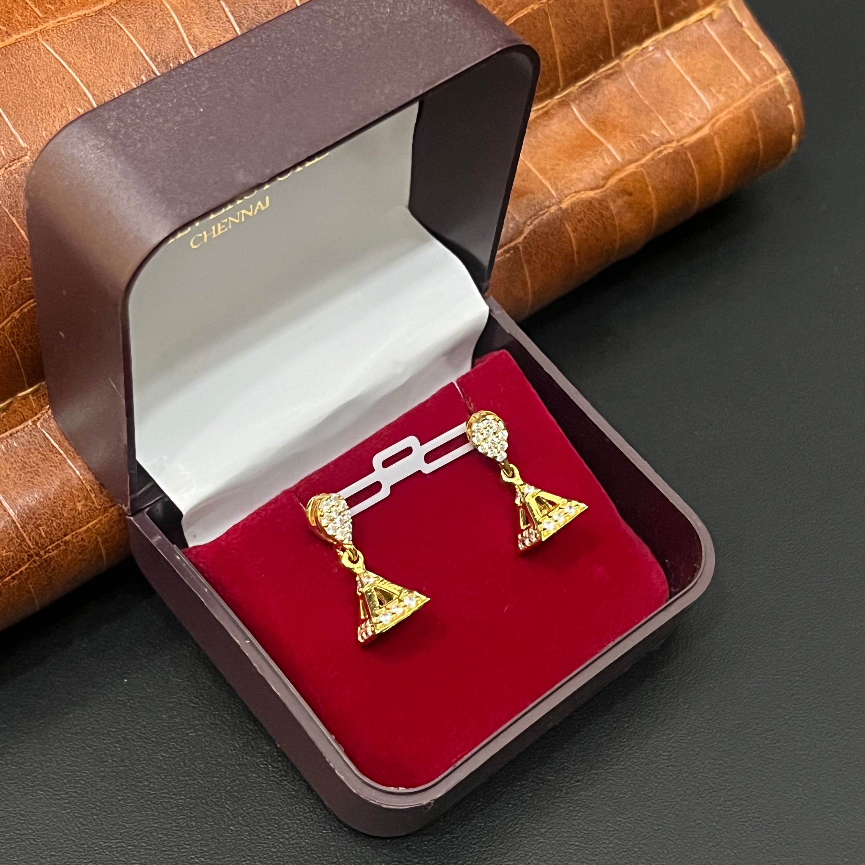 Silver Ladies Stud Triangle Drops Gold Finished 925