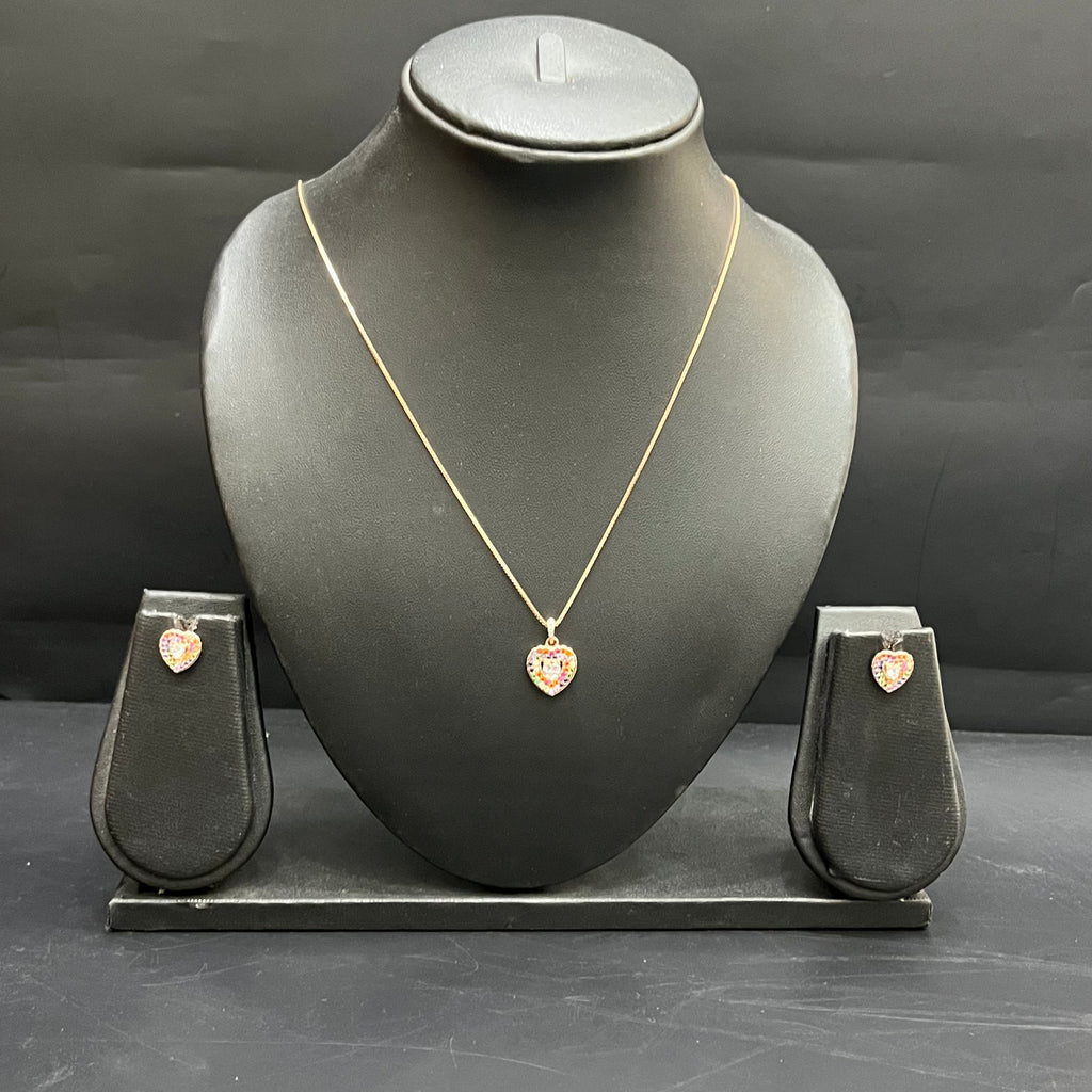 Silver Ladies Pendant Chain Set Mulicolor Heart Shape Rose Gold M02 925