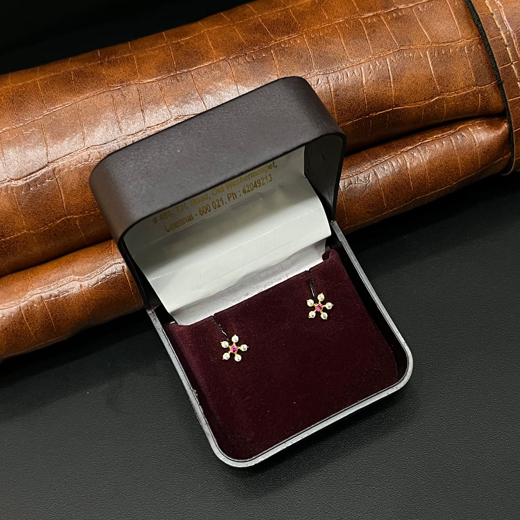 Gold Second stud Red & White Flower