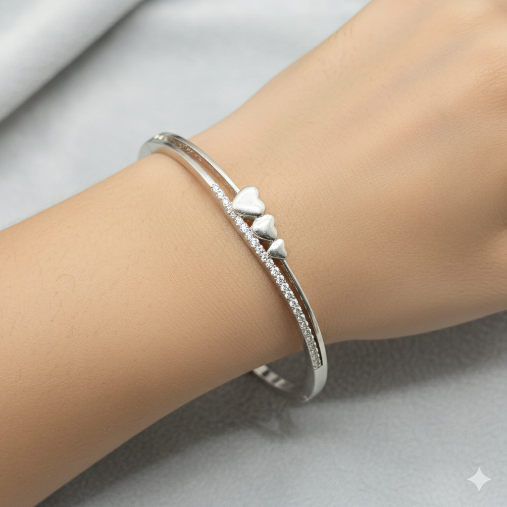 Silver ladies Kada 3 Heart