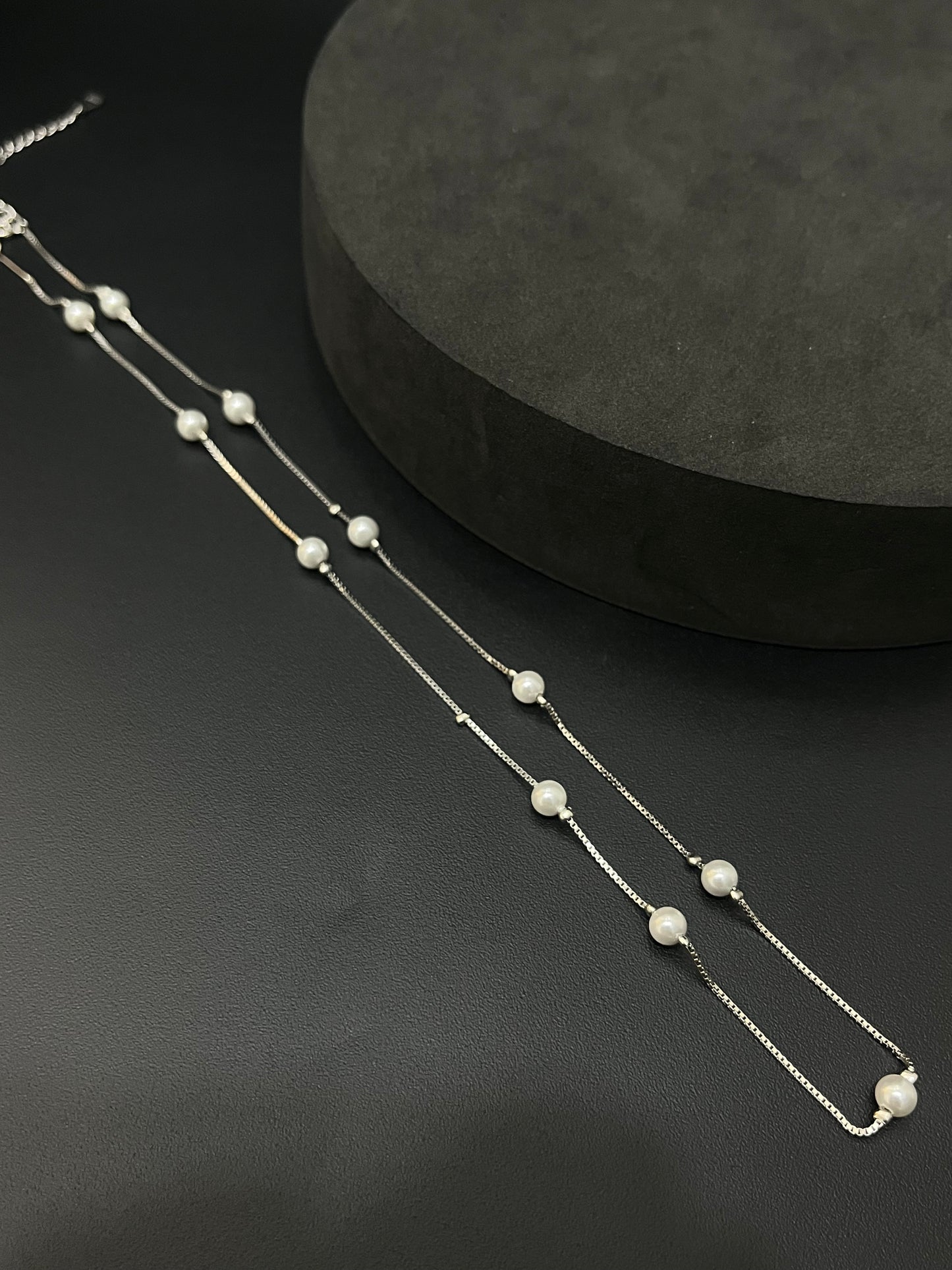 Ladies Silver Chain Pearl Balls