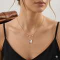 Silver Ladies Chain Butterfly & Cz Crsytal Drops
