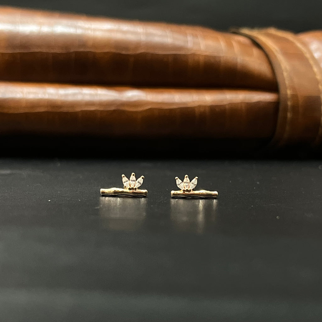 Silver Second Studs Leafs Drops  Rosegold