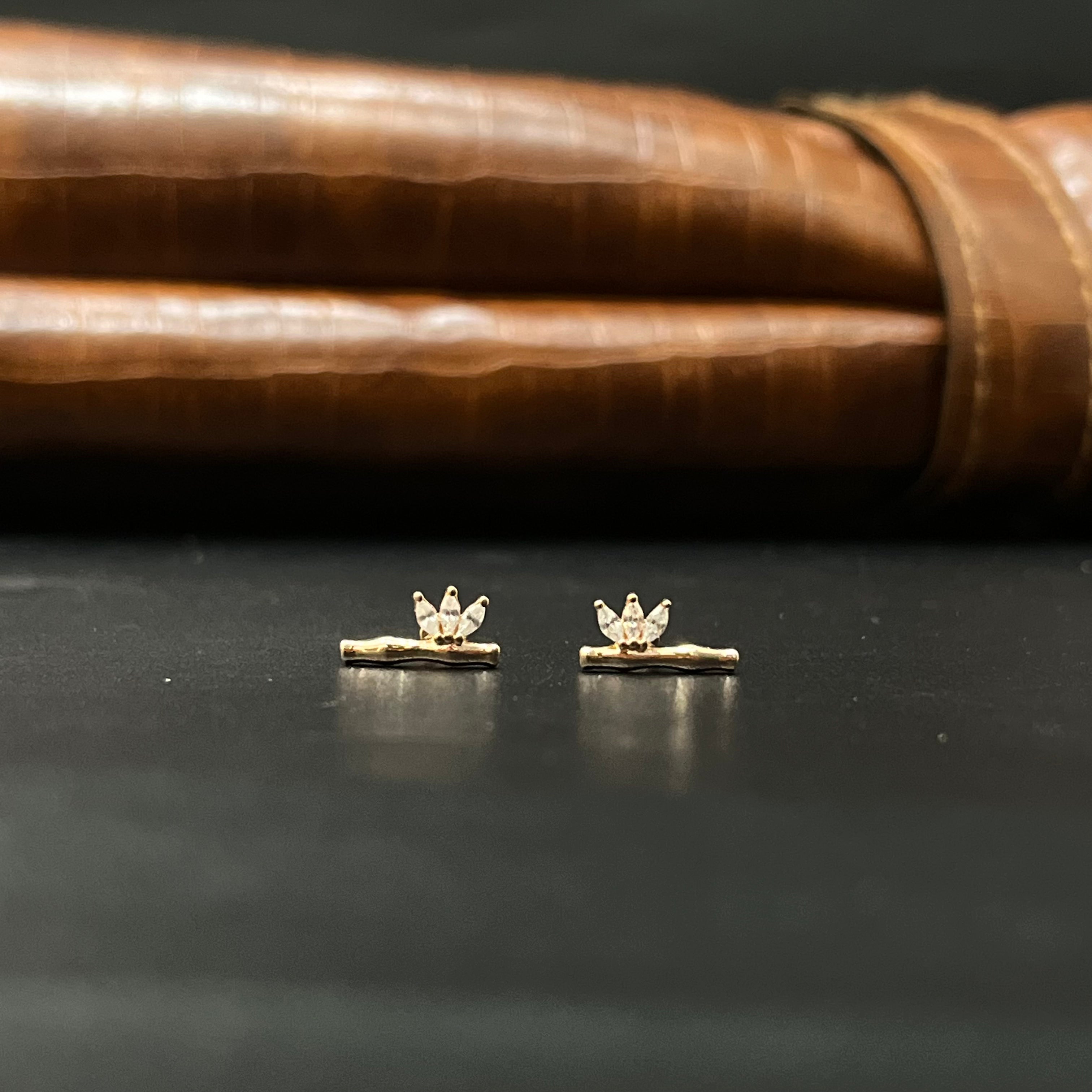 Silver Second Studs Leafs Drops  Rosegold