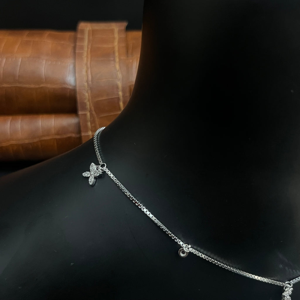 Silver Ladies Anklet Butterfly Grace Red Stone 925