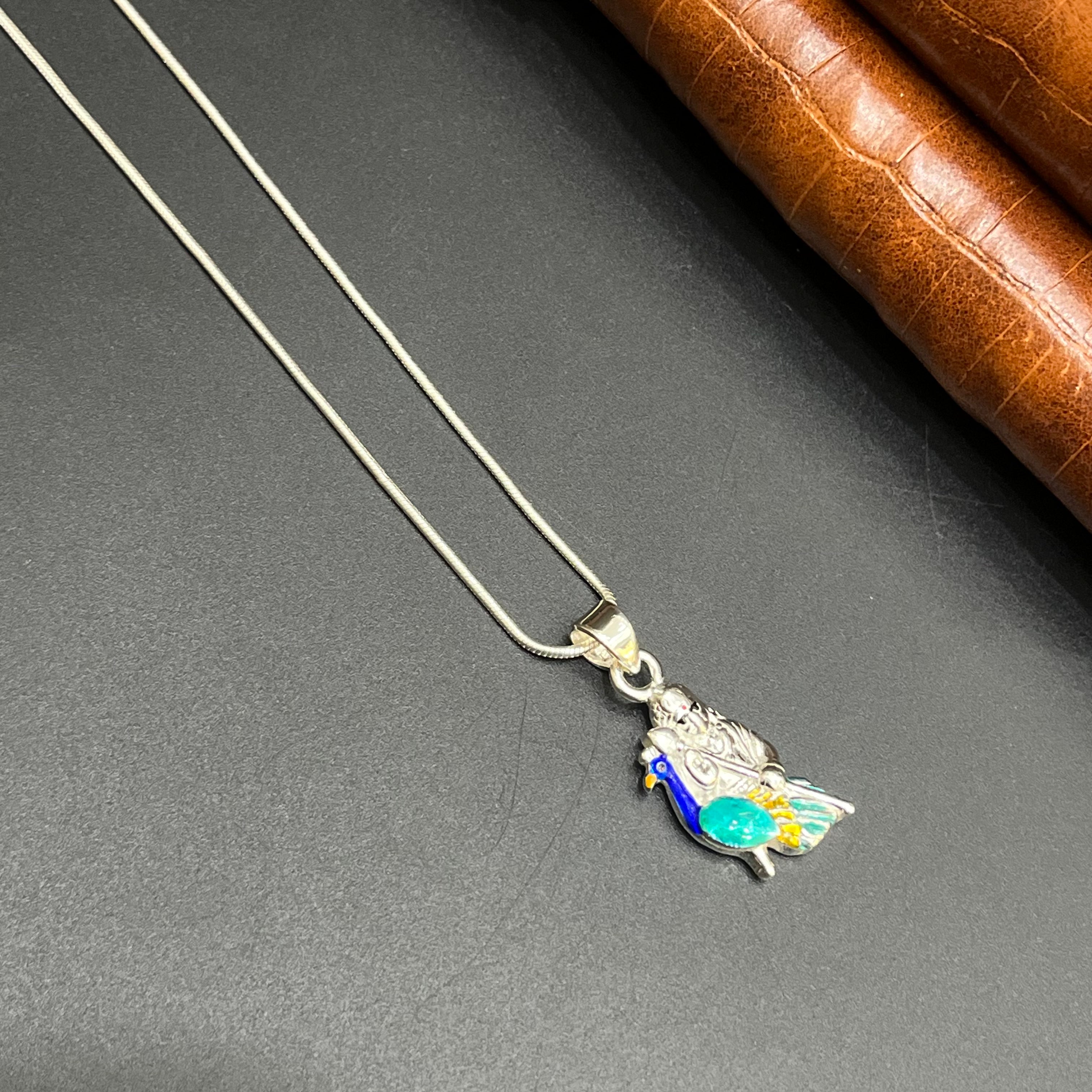 Silver Ladies Pendant Murugar Vel Peacock 925