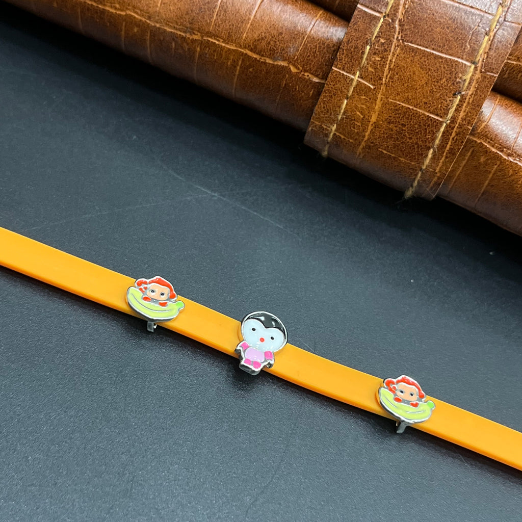 Silver Kids Bracelet Cute Characters Charms Orange Band 925
