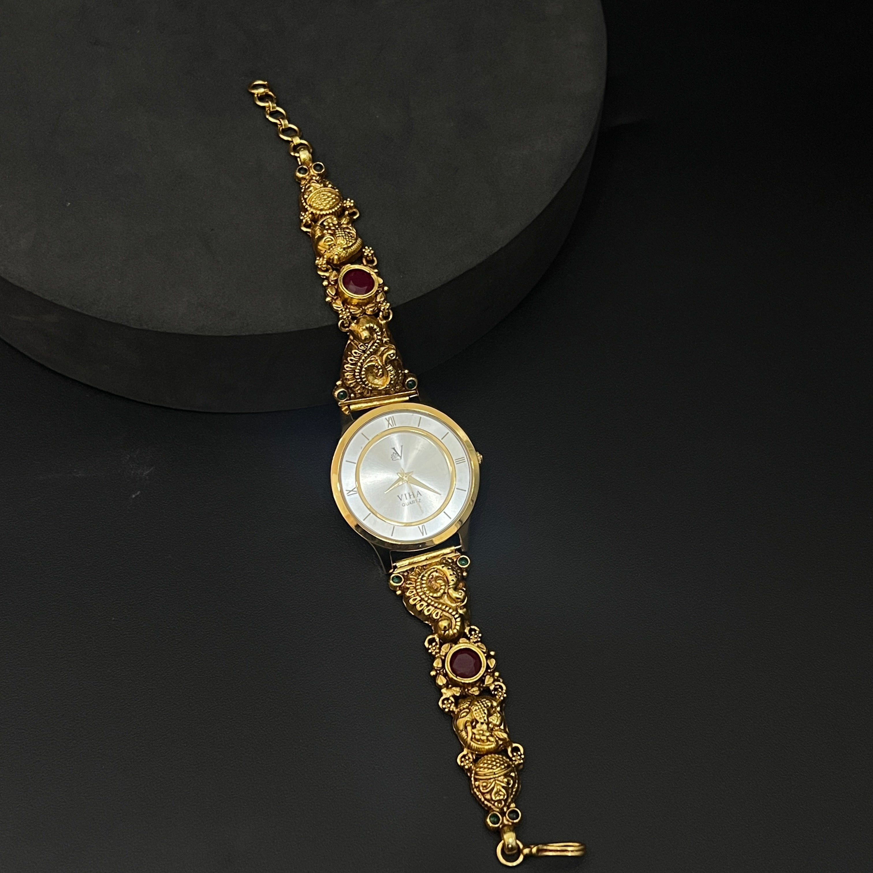Silver Ladies Watch Antique Lakshmi Ruby Stone Gold Finish925