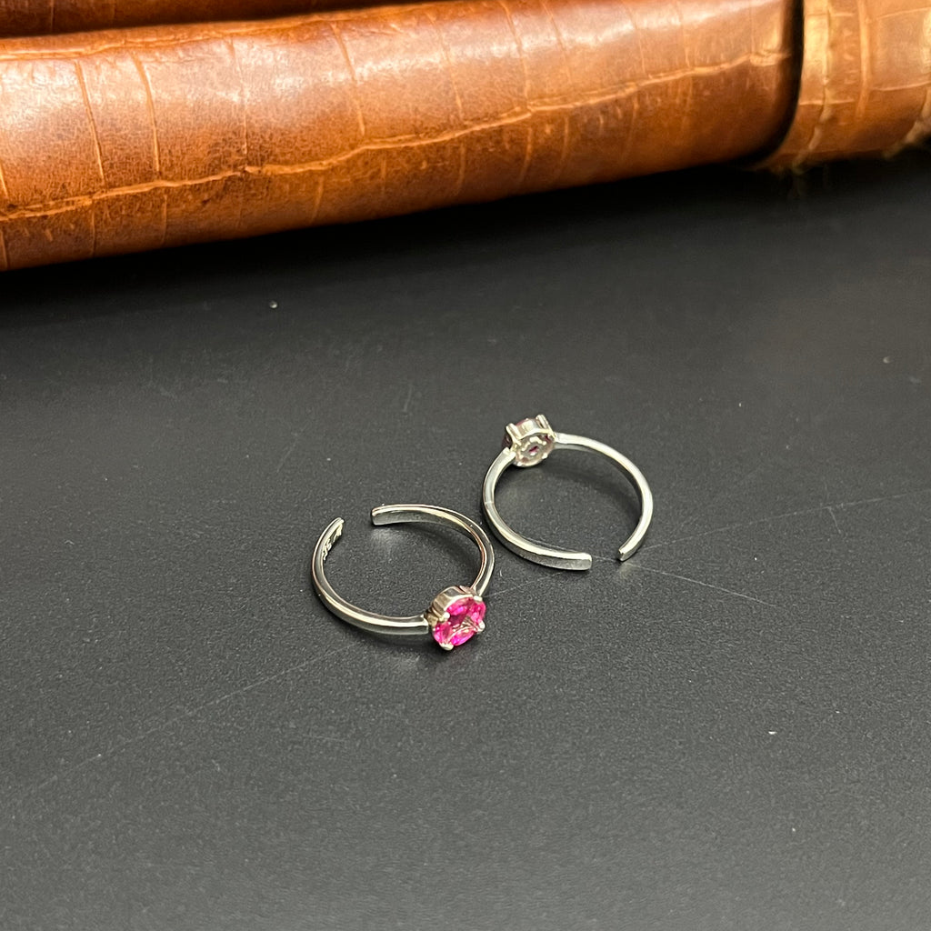 Silver Ladies Toe Rings Pink Circle Stones 925