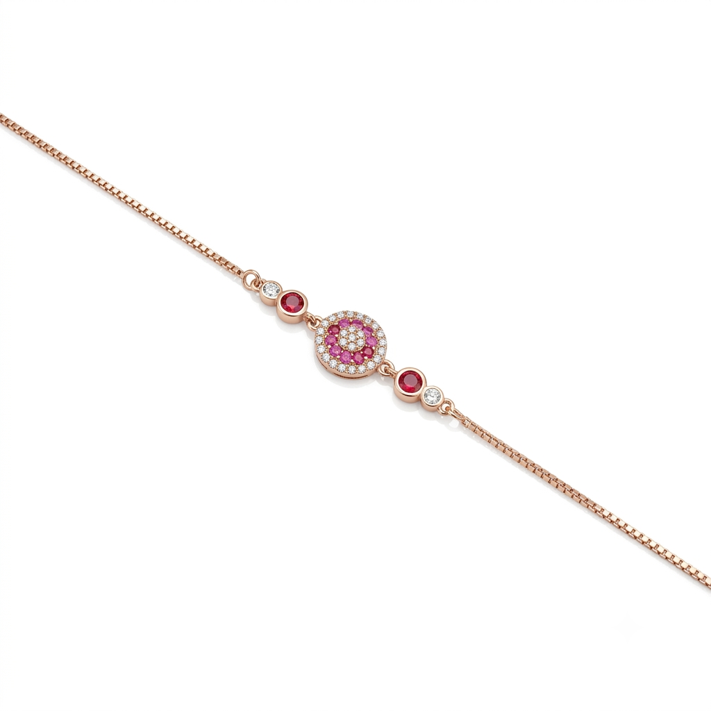 Silver Ladies Bracelet Royal Pink Stone Link Rose Gold 1 925