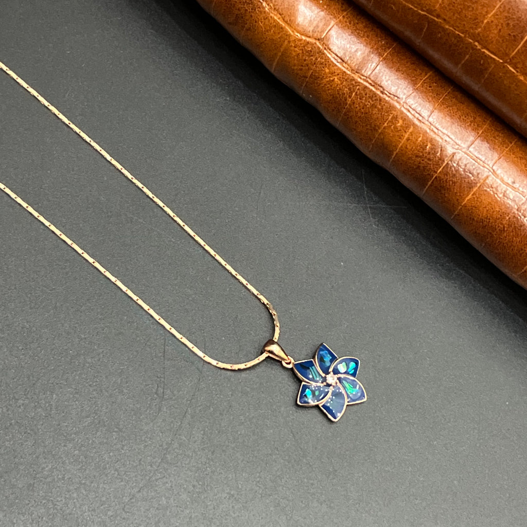 Silver Ladies Pendant Ocean Blue Flower Rose Gold 925