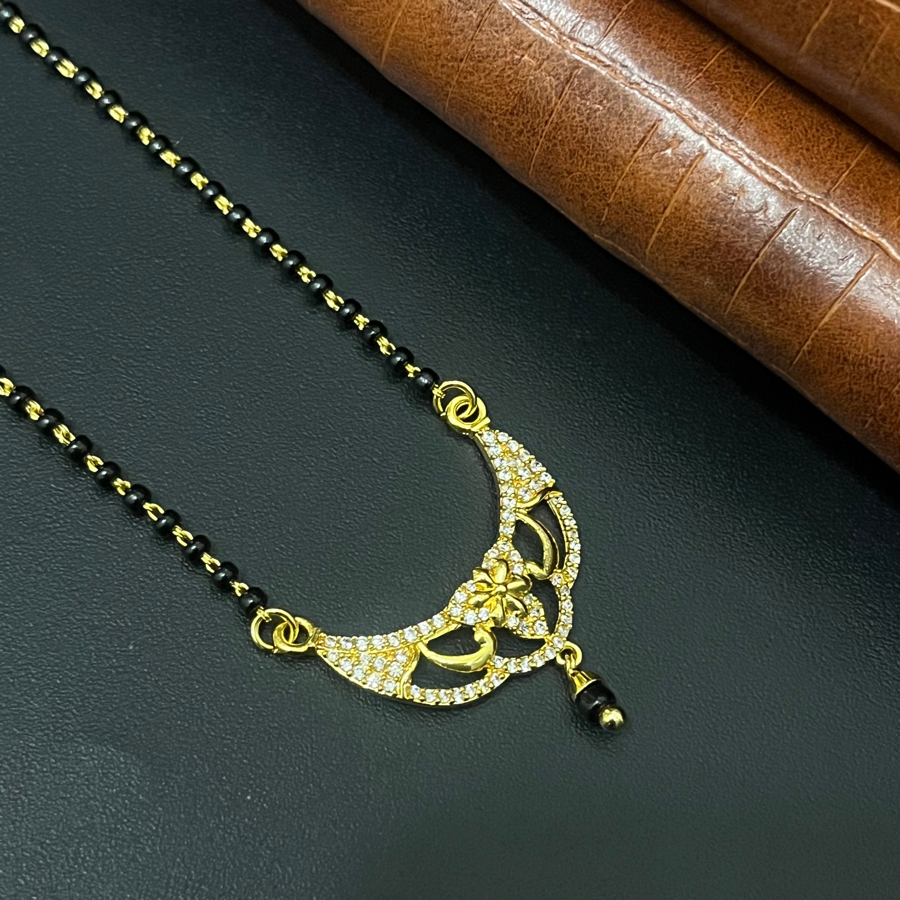 Silver Ladies Mangalsutra Black Beads Chain Gold Finished 3