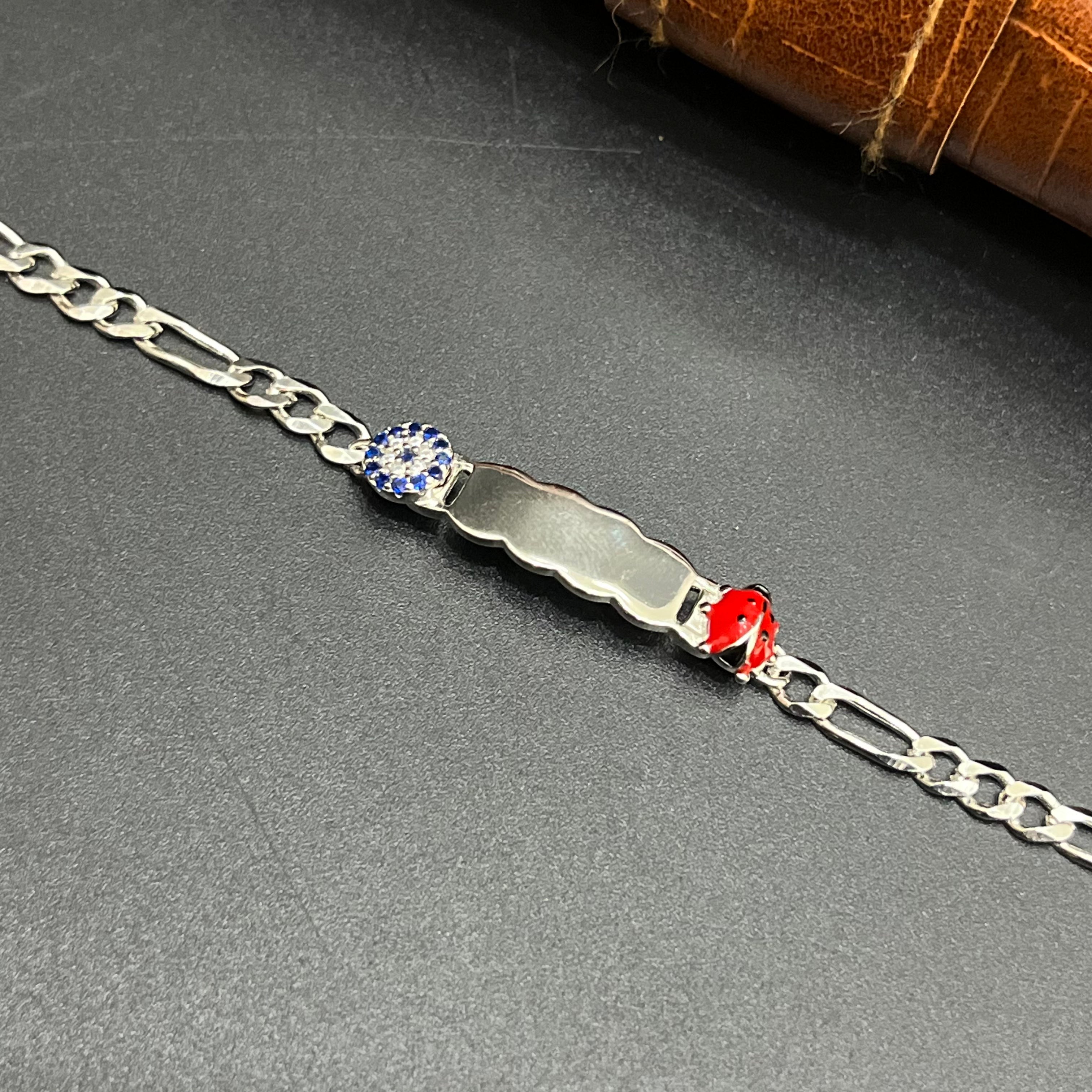 Silver Customised Kids Bracelet Cute Ladybug Charms 925