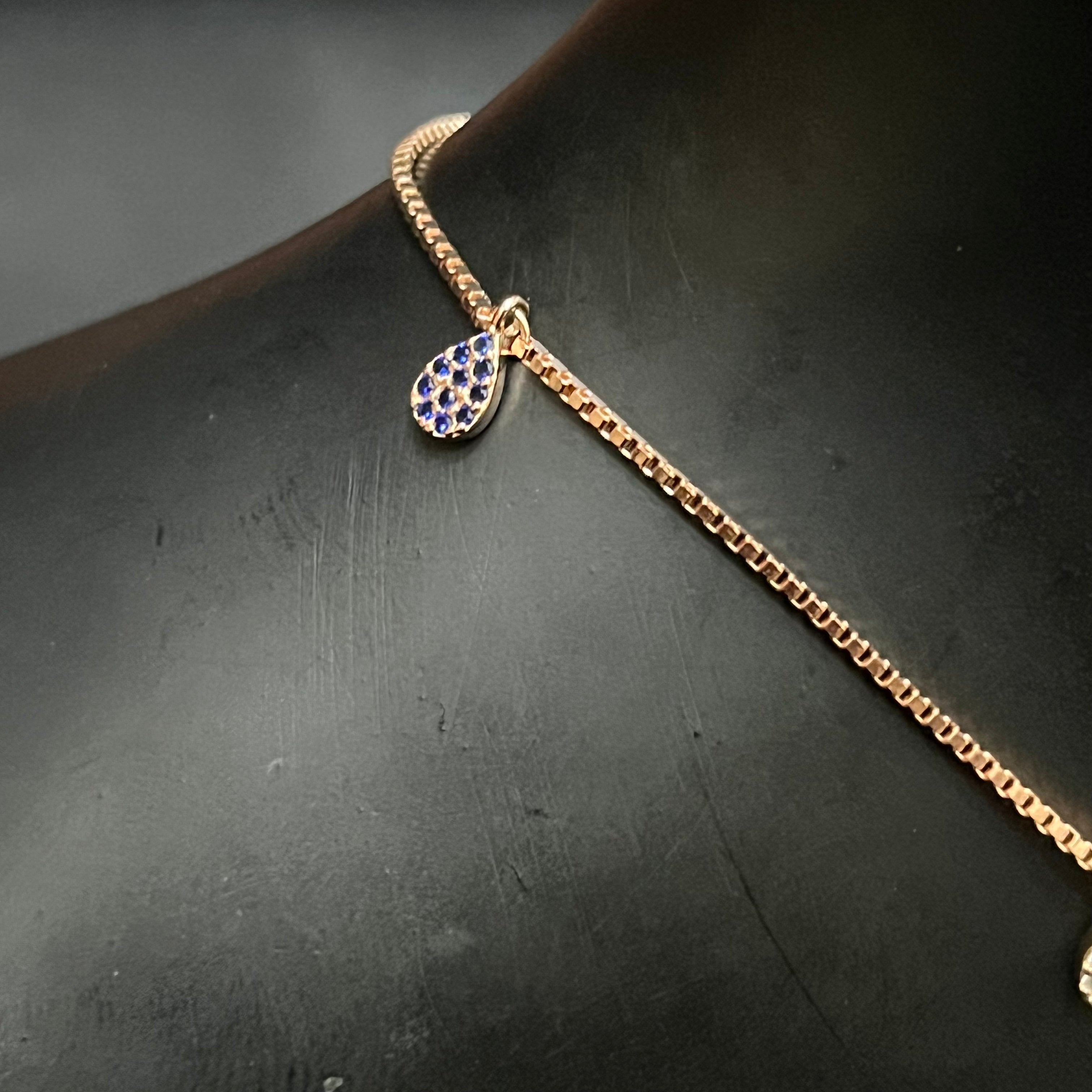 Silver Ladies Anklet Luna Drop Rose Gold M01 925