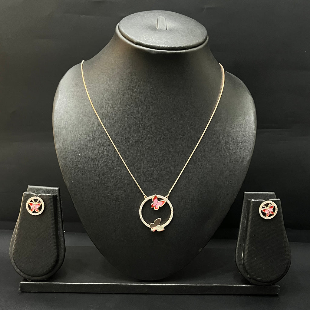 Silver Ladies Chain Set Butterfly Red RG