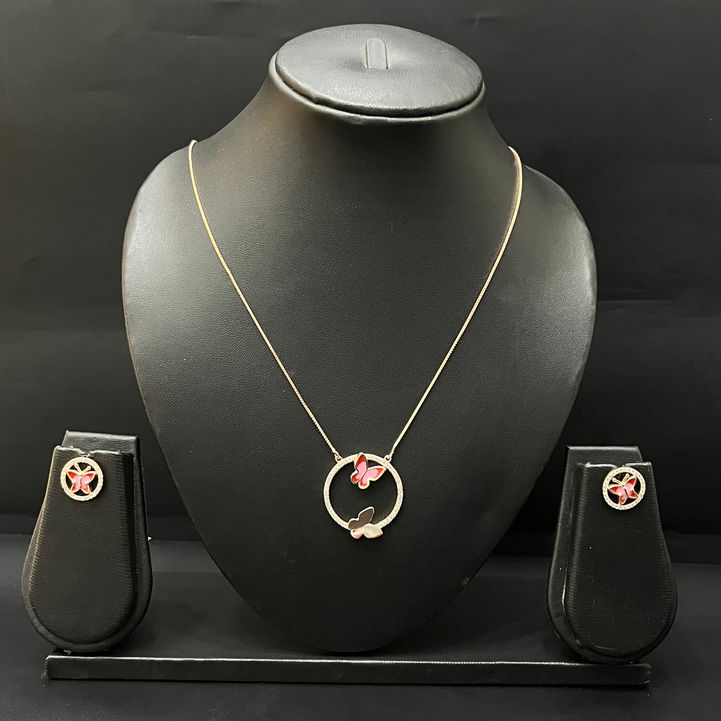 Silver Ladies Chain Set Butterfly Red RG