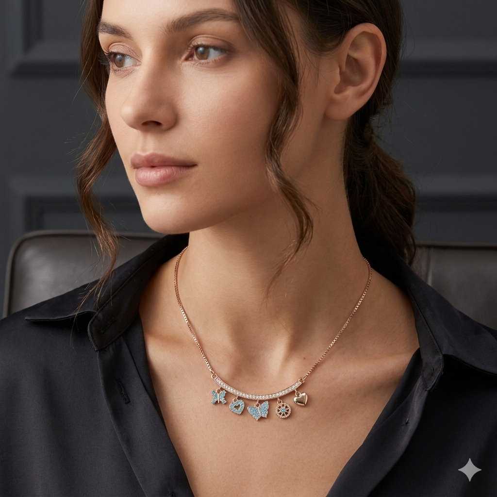 Silver Ladies Chain U charms Rosegold