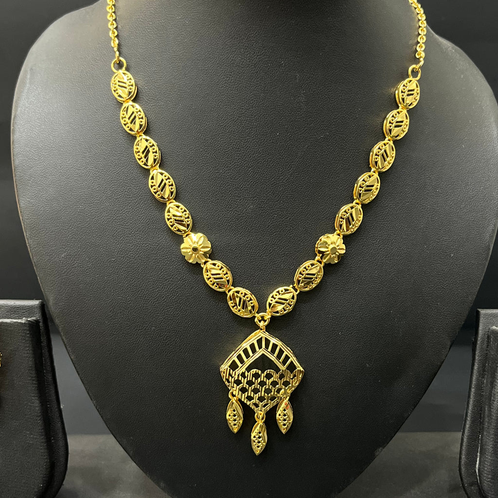 Silver Necklace & Stud Set Gold Finished Turkey Design T3