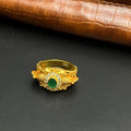 Silver Mens Ring Traditional Antique Emerald Green Ganesha Art M03 925