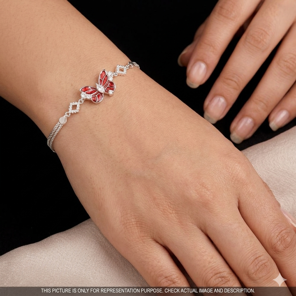 Silver Ladies Bracelet Epoxy Butterfly 925 E02