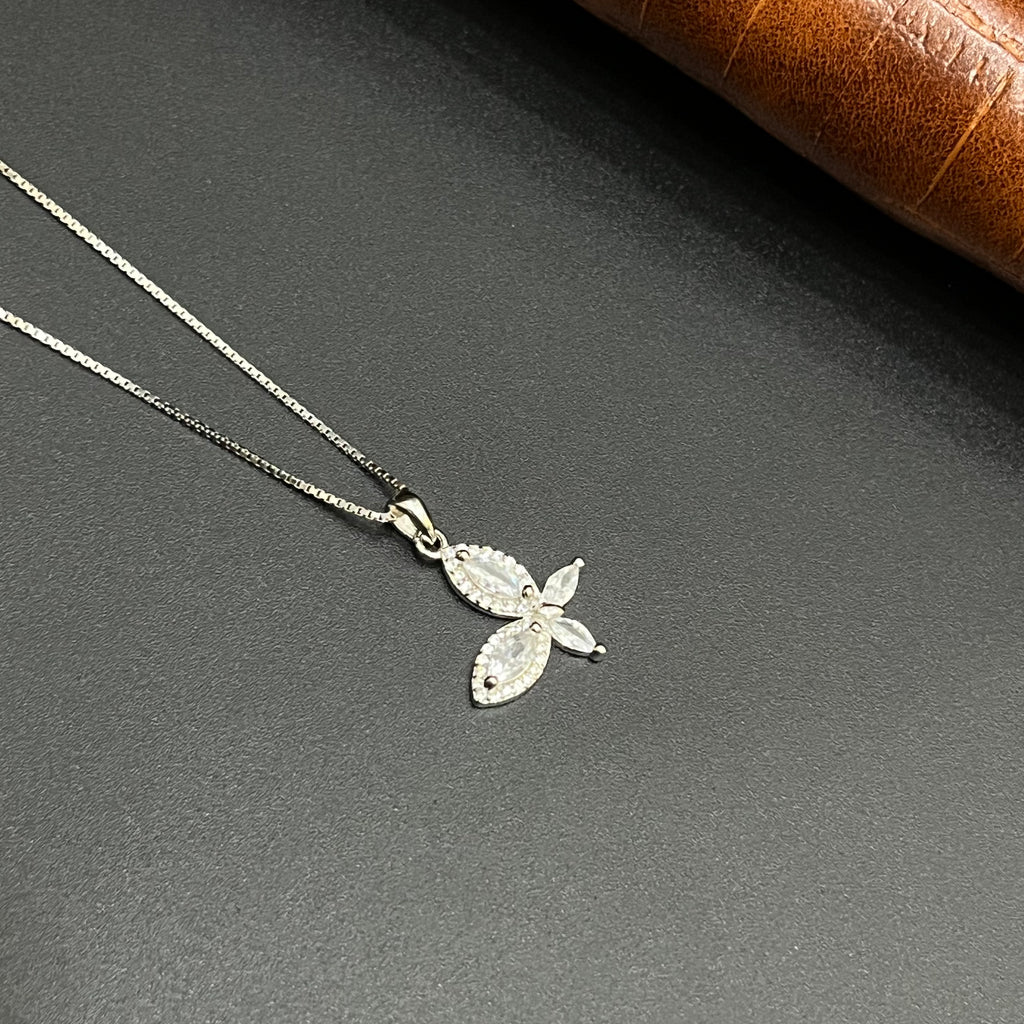 Silver Ladies Pendant Chain Butterfly Crystal 925