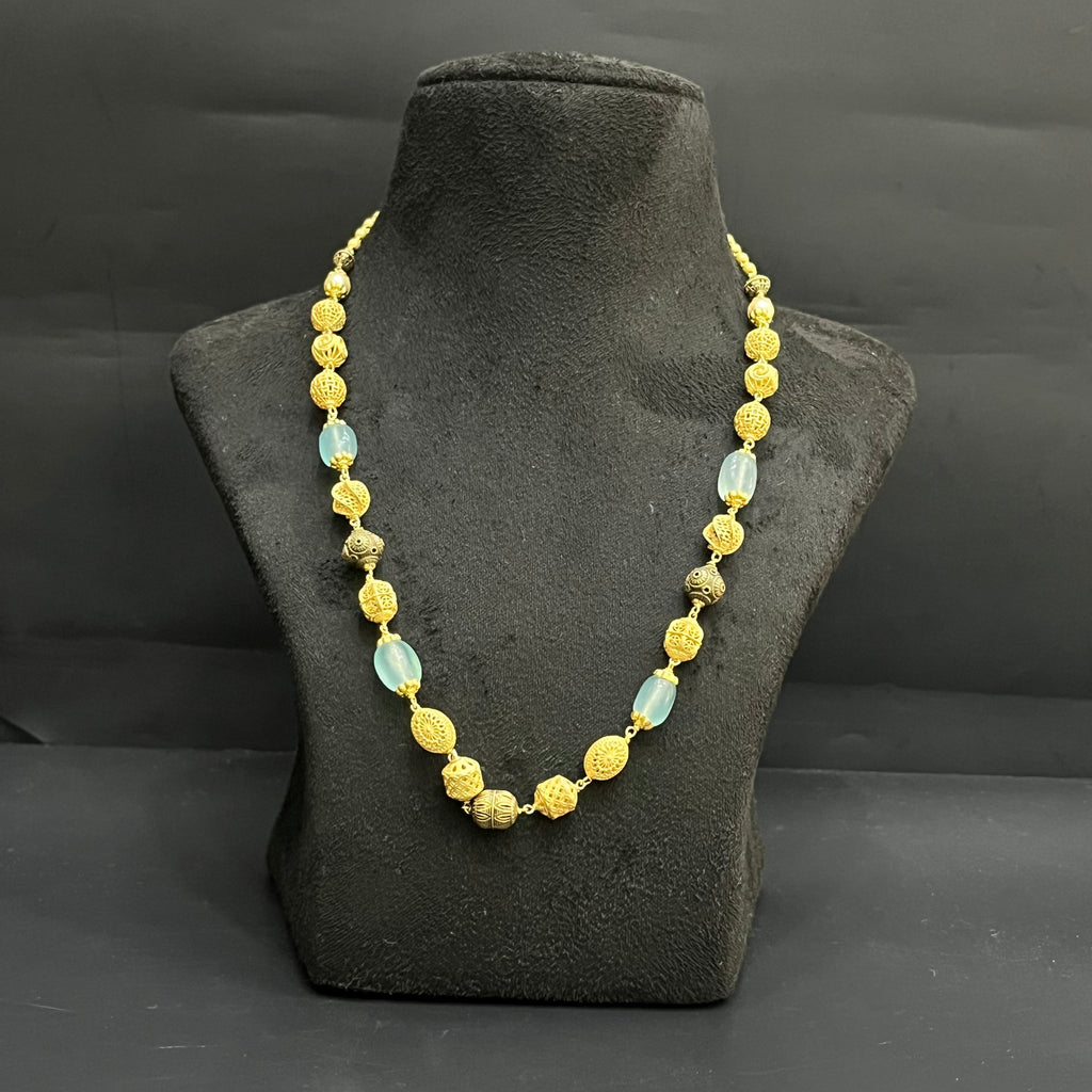 Silver Ladies Chain Golden Aqua Vaibhav Bleads Mala Gold Finish M01 925