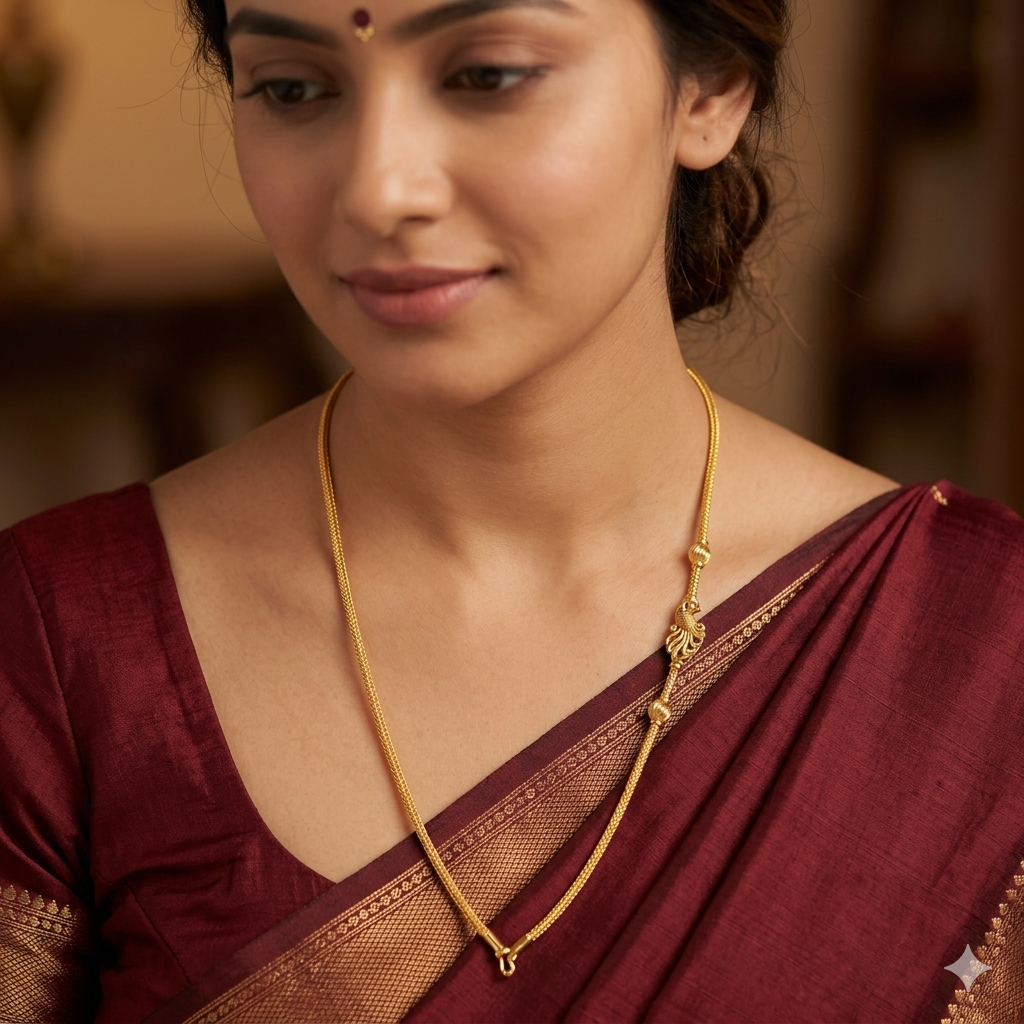 Silver Gold Finished Thali Saradu Antique Peacock & Ballz