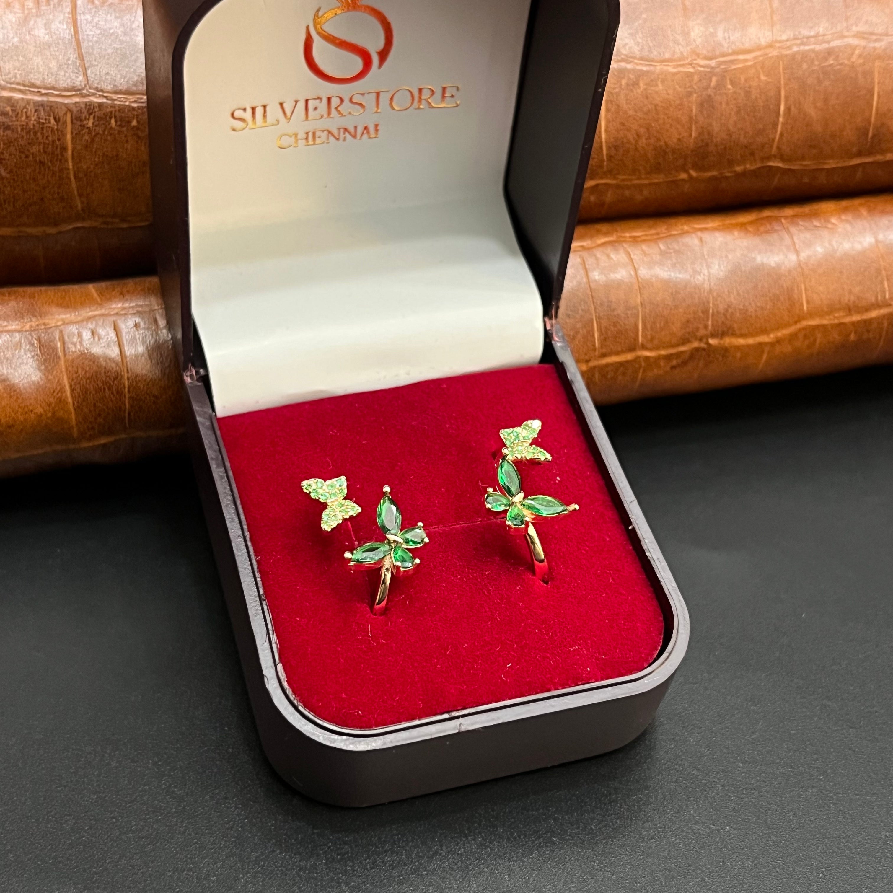 Silver Ladies Toe Rings 925 Green Butterfly Rosegold 925 925
