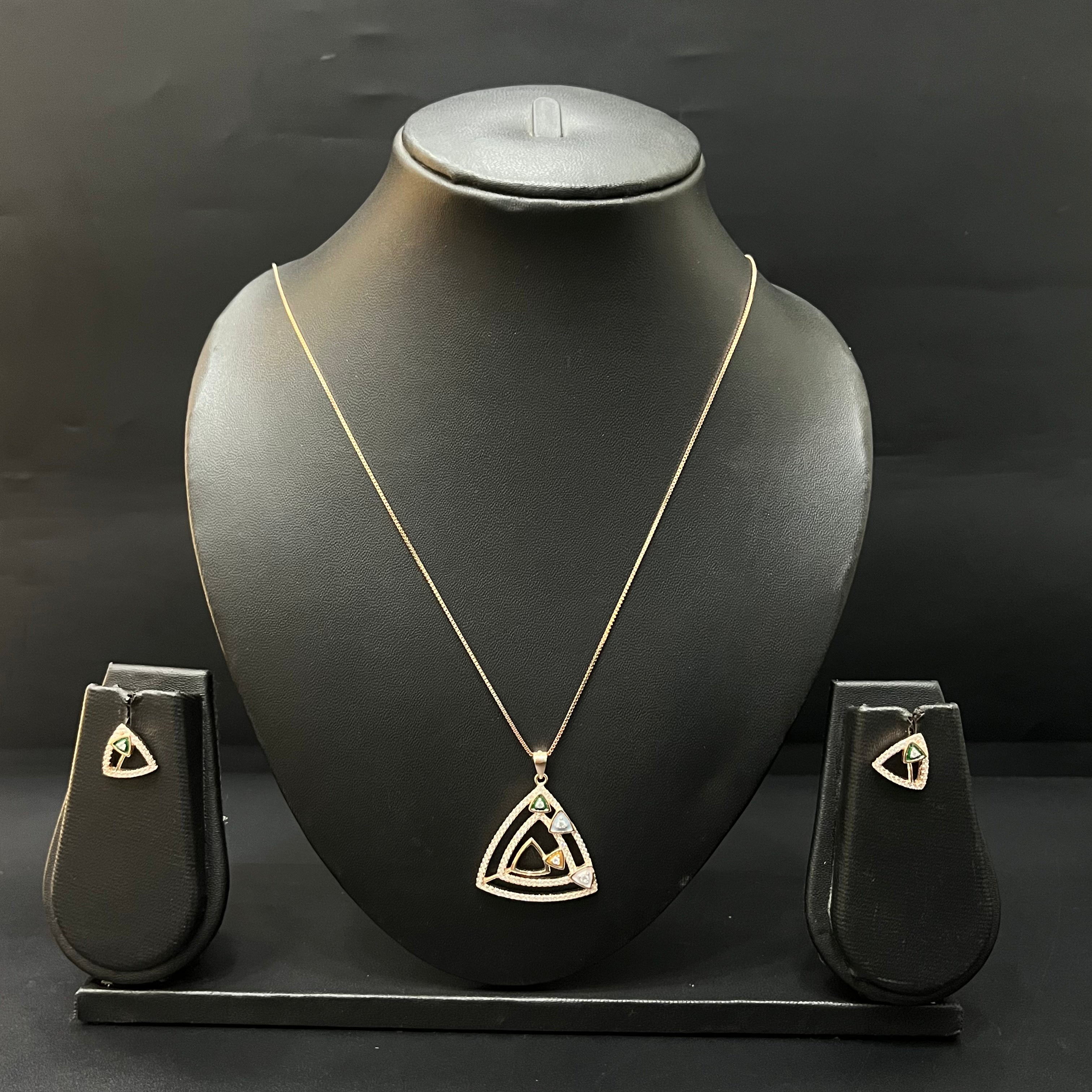 Silver Ladies Chain Set Triangle Multi Color RG