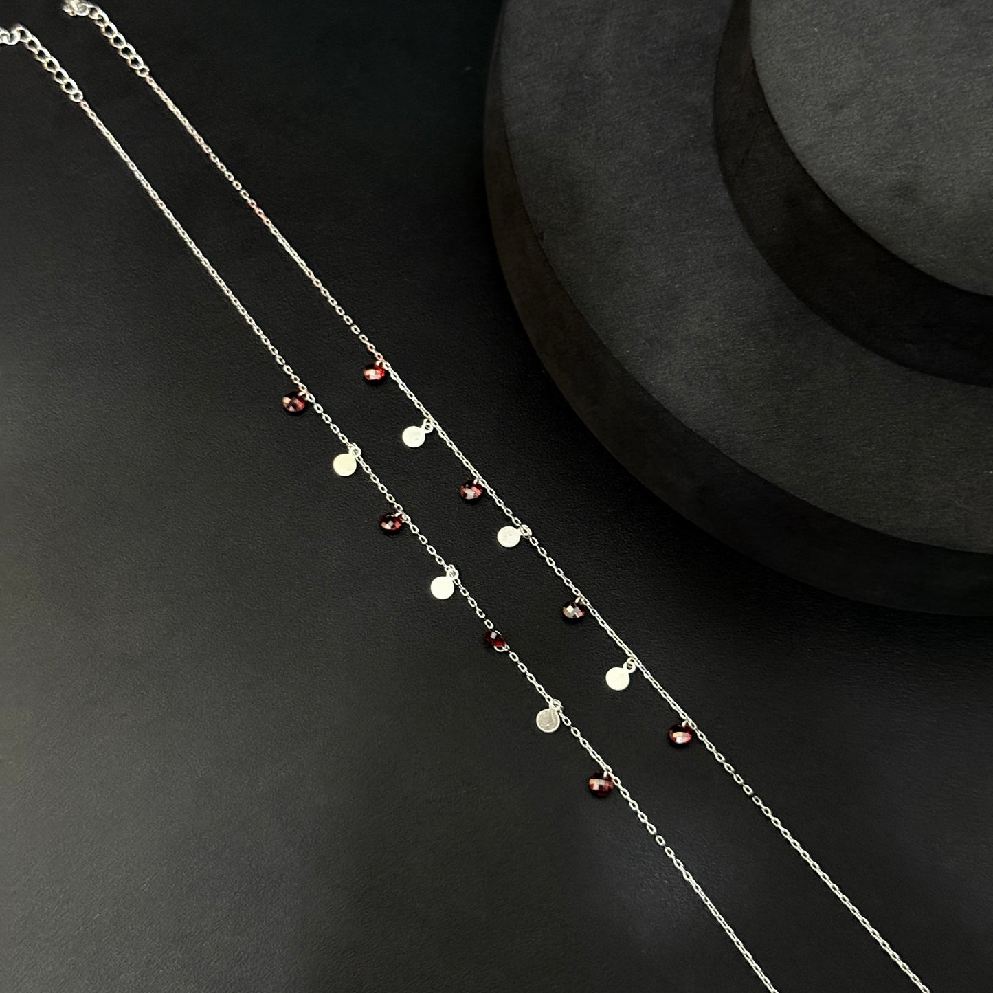 Silver Ladies Anklet_Red & White Beads SS